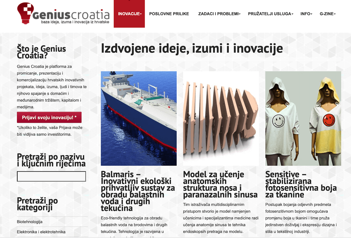 Genius Croatia web page - registered innovative products for stabilization of the lower extremities