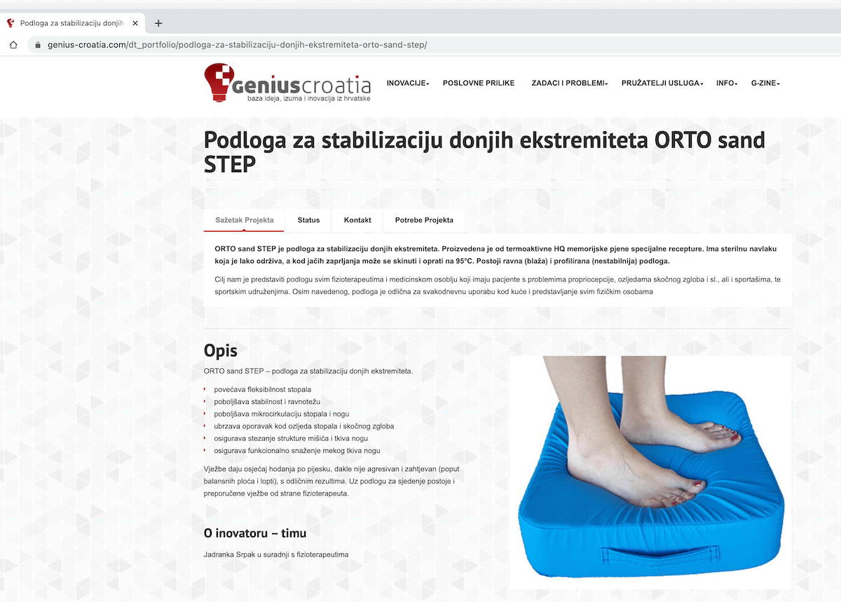 Genius Croatia - stabilizacija donjih ekstremiteta -slika web stranice